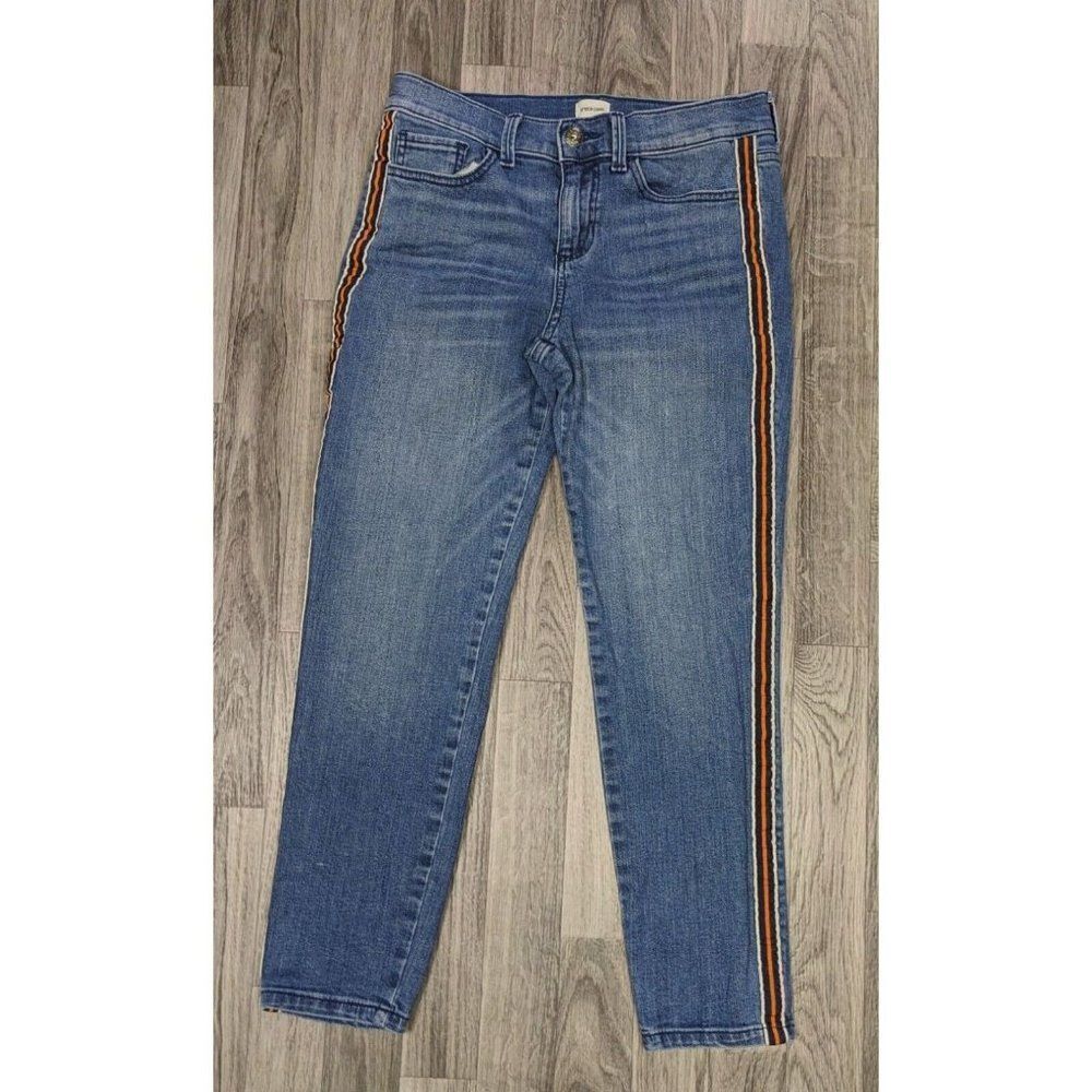 (3/$35) Sneak Peak Size 5/W27 Pockets Striped Cropped Whiskered Denim Blue Jeans